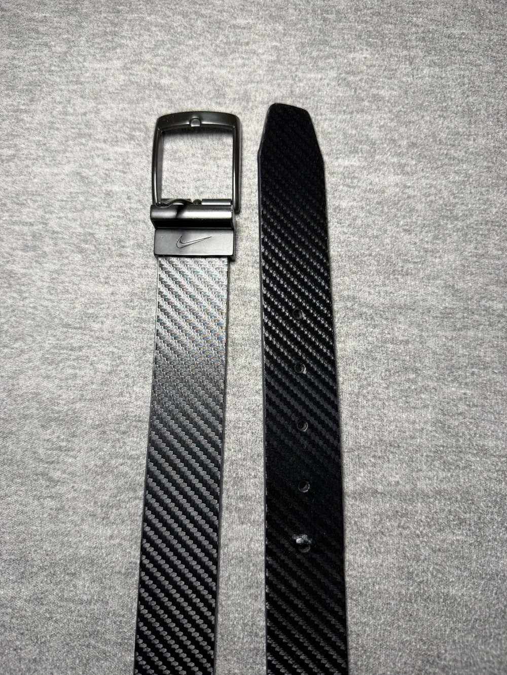 Nike Black Carbon Fiber Pattern Leather Belt Black Buckle Men’s Size 36
